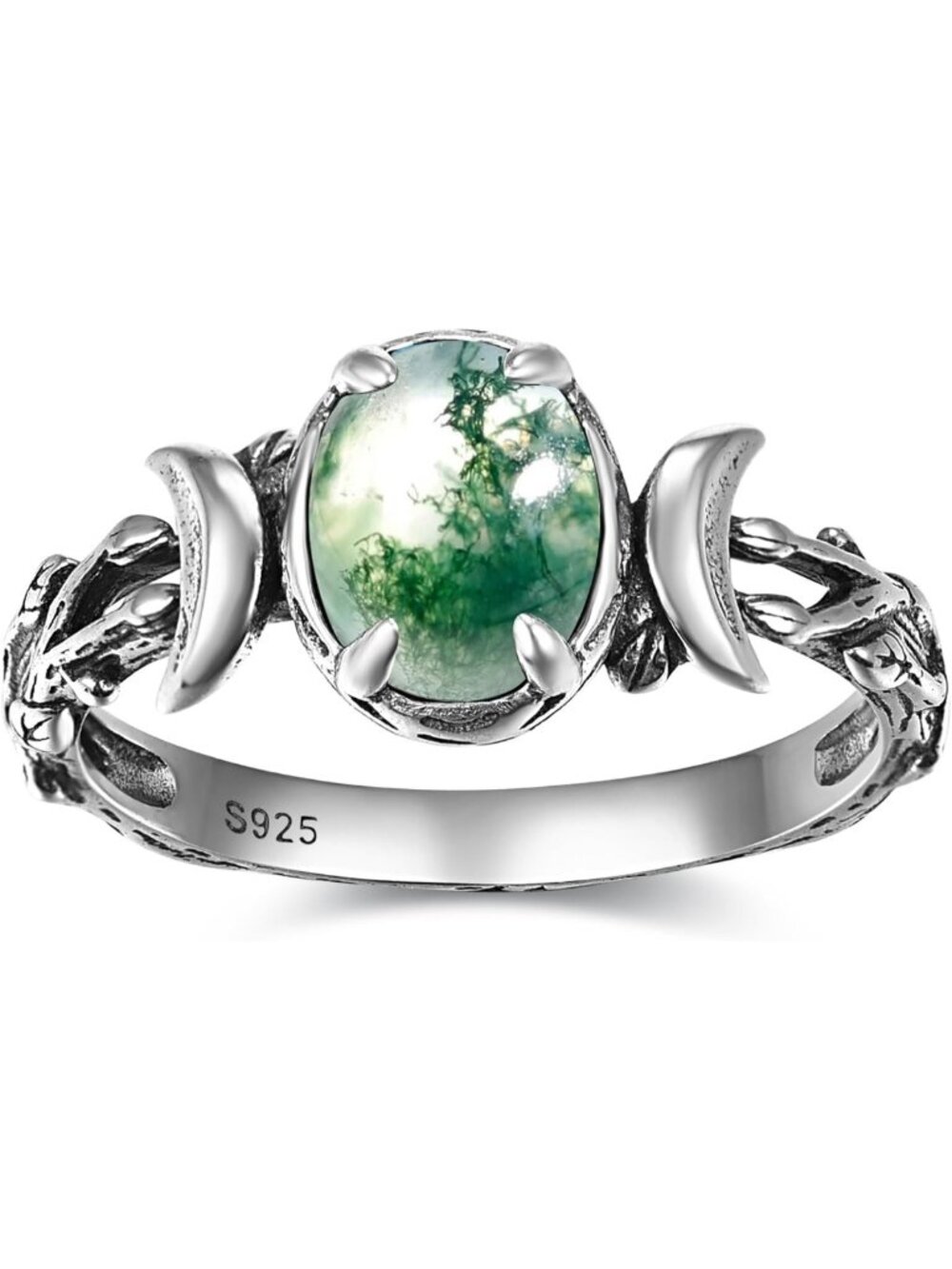 Triple Moon Rings 925 Sterling Silver Moon Phase Rings for Women Oval